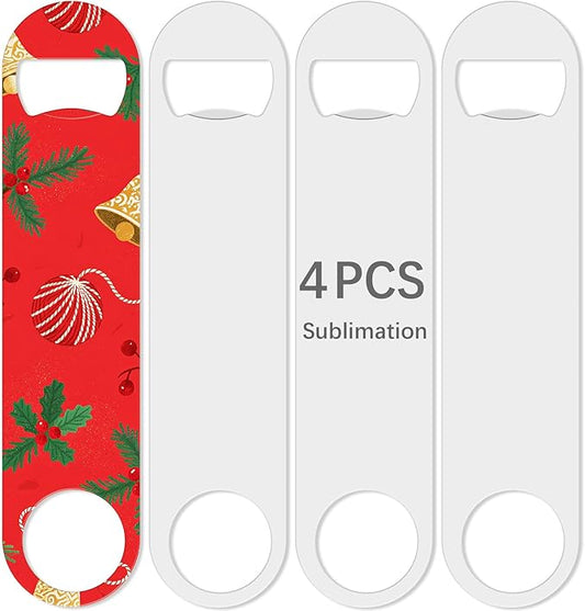 4 Pcs Sublimation Bottle Opener Blanks,White Stainless Steel Flat Beer Bottle Opener, Personalized Sublimation Blank Products for Kitchen Restaurant