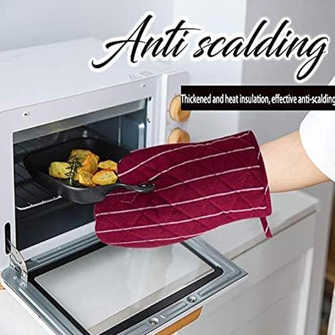 4Pcs Oven Mitts and Pot Holders, Heat Resistant Oven Mitts Set with Pothholder,Heat Resistant Microwave Gloves Safe for Baking,Cooking, BBQ (Red) - Image 5