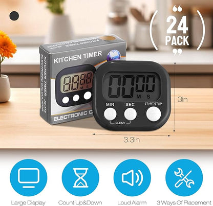 Leumoi 24 Pcs Digital Kitchen Timers Bulk Small Magnetic Timer On/Off Switch Minute Second Count up Countdown Loud Alarm for Classroom Cooking Baking(Black) - Image 2