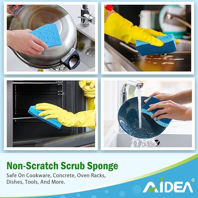 AIDEA Sponges Kitchen, Non-Scratch Scrub Sponge, 12Count, Sponges for Non-Stick Cookware, Kitchen Sponge for Dishes, Cleans Fast Without Scratching, Cleaning Power for Kitchen, Bathroom, Household - Image 4