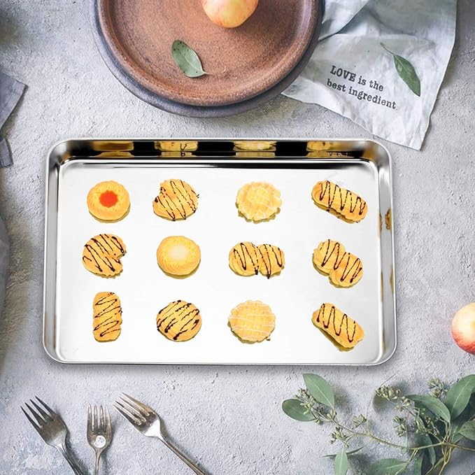 Baking Sheet Set of 2, Bastwe 18 inch Commercial Grade Stainless Steel Baking Pan, Professional Bakeware Oven Tray, Healthy & Non-toxic, Rust Free & Mirror Finish, Easy Clean & Dishwasher Safe - Image 6