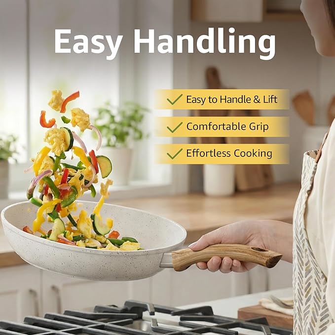 25Pcs Pots and Pans Set Non Stick, Ceramic Cookware with Titanium-Reinforced Nonstick Coating, PFAS-Free & Induction Ready, Long-Lasting Performance, Full Kitchen Set with 3 Casseroles - Image 5