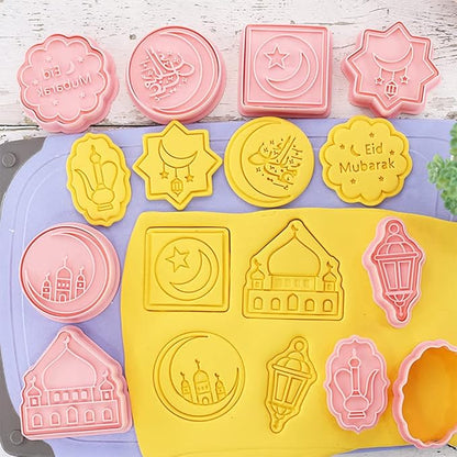 8 Pcs Cookie Cutters Set 3D Holiday Cookie Cutters for Party Baking Decoration (Eid Mubarak)