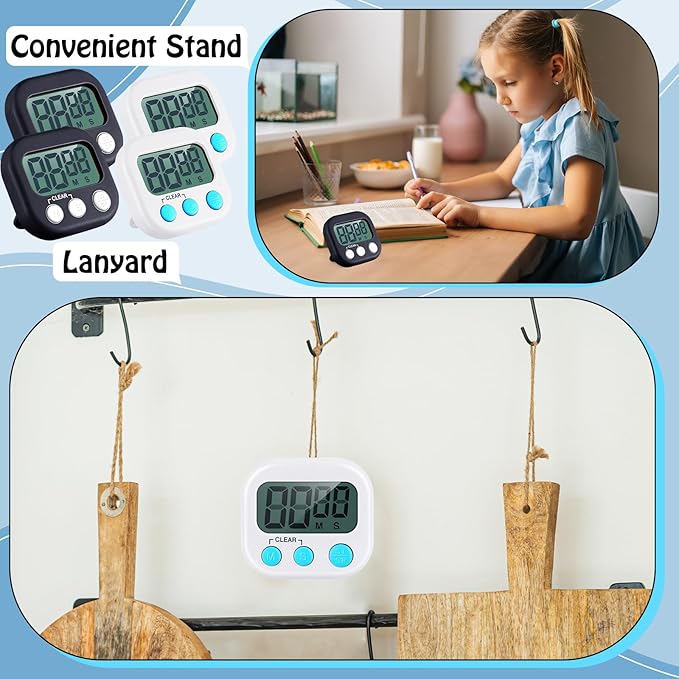 Xuhal 50 Pieces Digital Kitchen Timer Bulk, Small Magnetic Timers for Classroom, Digits Stopwatch Clock Timer for Cooking Baking Sports Games Office, Not Including Battery (Black,White) - Image 6