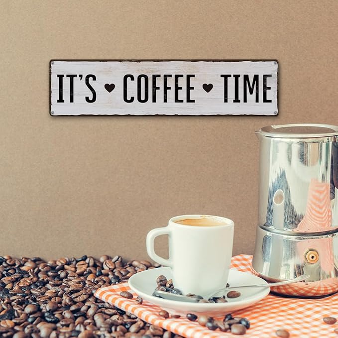 Coffee Metal Tin Sign, It's Coffee Time Sign, Home Kitchen Wall Decor, Farmhouse Decorations for Cafe, Coffees Station Decors, Decorative Metal Wall Signs 15.8x4 Inches - Image 6