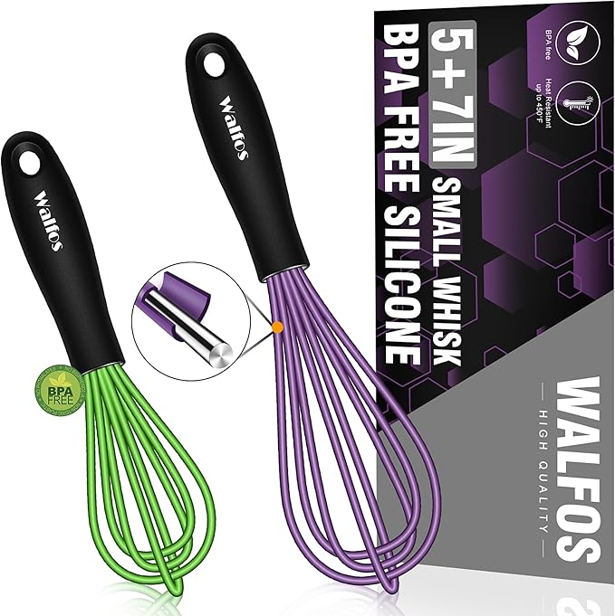 Walfos Mini Silicone Whisk, 5-7Inch, Heat Resistant (480F), Purple & Green by Walfos