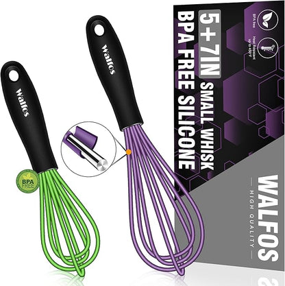Walfos Mini Silicone Whisk, 5-7Inch, Heat Resistant (480F), Purple & Green by Walfos