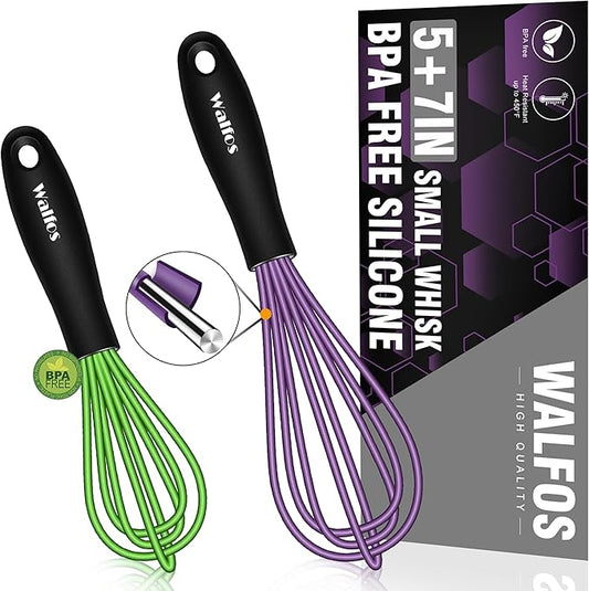 Walfos Mini Silicone Whisk, 5-7Inch, Heat Resistant (480F), Purple & Green by Walfos