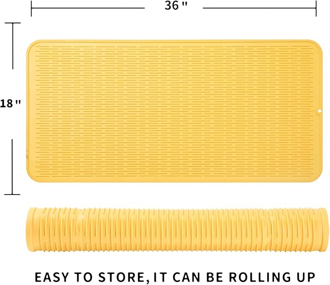 MicoYang Silicone Dish Drying Mat for Multiple Usage,Easy clean,Eco-friendly,Heat-resistant Silicone Mat for Kitchen Counter or Sink,Refrigerator or Drawer Liner Yellow 5XL 36inches x 18inches - Image 2