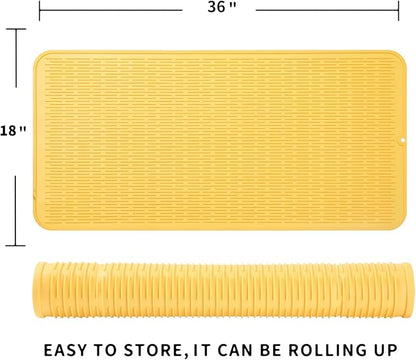MicoYang Silicone Dish Drying Mat for Multiple Usage,Easy clean,Eco-friendly,Heat-resistant Silicone Mat for Kitchen Counter or Sink,Refrigerator or Drawer Liner Yellow 5XL 36inches x 18inches - Image 2