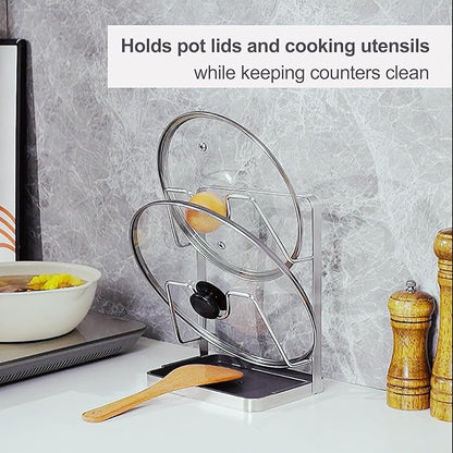 304 Stainless Steel Pot Lid Holder While Cooking, Kitchen Pot Lid Storage Rack for stove top, Multifunctional Kitchen Pot Lid Organizer for Countertop（Silver） - Image 2