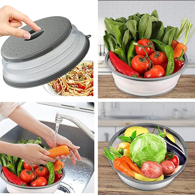 Microwave Splatter Cover Vented for Food, Splatter Guard & Colander Kitchen Gadget for Fruit Vegetables Microwave Plate Cover with Hook Hole,Dishwasher-Safe,BPA-Free Silicone & Plastic (2 Pack) - Image 4