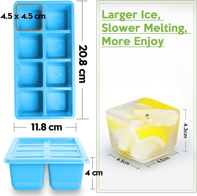 Large Ice Cube Trays, JRISBO 2 Pack Reusable Silicone Ice Cube Molds with Lid for Freezer, Easy Release 16 Big Square Ice Trays for Whisky Cocktails - Image 6