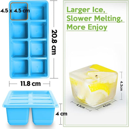 Large Ice Cube Trays, JRISBO 2 Pack Reusable Silicone Ice Cube Molds with Lid for Freezer, Easy Release 16 Big Square Ice Trays for Whisky Cocktails - Image 6