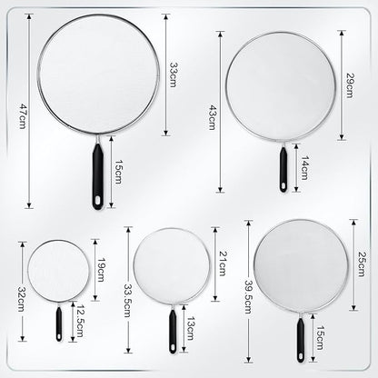Gisafai 5 Pcs Splatter Screen for Frying Pan 13'' 11.5'' 10'' 8.3'' 7.5'' Metal Grease Splatter Guard Stove Fine Mesh Cover Grease Oil Guard with Comfort Grip Handle for Most Pan Pot Safe Cooking - Image 2