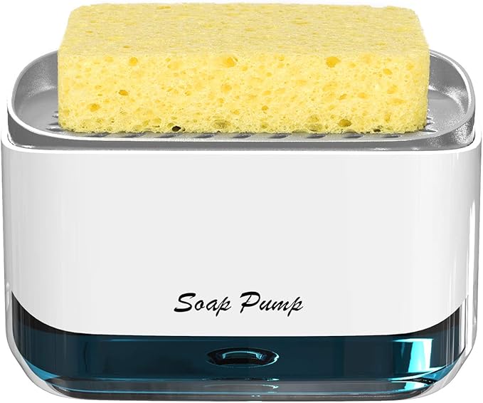 Kitchen Dish Soap Dispenser with Sponge Holder, 2-in-1 Countertop Soap Pump Dispenser, for Kitchen Sink Dishwashing Soap Dispenser - 12.5 Ounces by Bestseek
