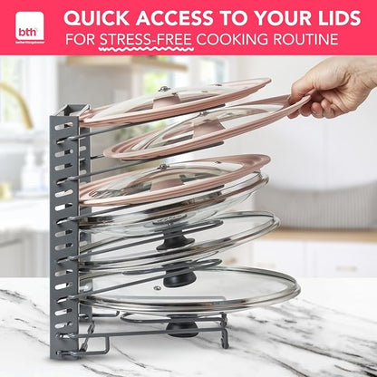 Free-Standing Adjustable Pot Lid Organizer for Cabinet - Kitchen Storage Rack 6 Adjustable Shelves, Pot Lid Holder, Pan and Pot Rack Organizer, Pantry & Inside Cabinet Organizer (13” Clearance) - Image 6
