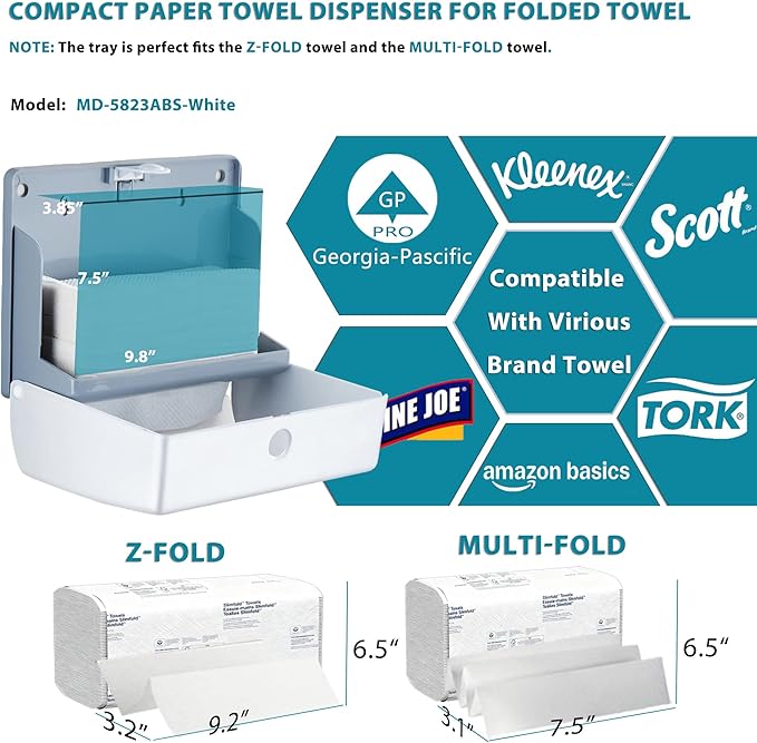 Folded Paper Towel Dispenser Wall: Modunful Compact ABS Dispenser with Clear Window - Holds 200 C-Fold & Multi-Fold Towels for Home Bathroom Kitchen - Image 6
