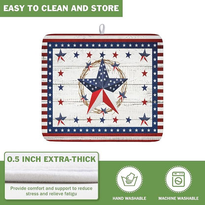 4th of July Patriotic Dish Drying Mat for Kitchen Counter Vintage Red and Blue Star Microfiber Dish Drainer Mat Country Absorbent Washable Drying Pad 16"x18"