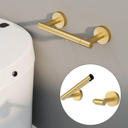 RARXTR Gold Toilet Paper Holder SUS304 Stainless Steel Double Post Pivoting Toilet Paper Roll Holder Wall Mounted Toilet Tissue Holder for Commercial Bathroom RV Brushed Brass Finish