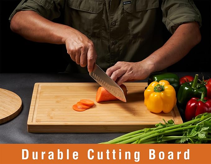 Allsum Large Bamboo Wood Cutting Boards for Kitchen, 1" Extra Thick Butcher Block with Juice Grooves & Handles Resisting to Warping and Cracking, Fancy Charcuterie Boards, 17"L x 12.5"W - Image 4