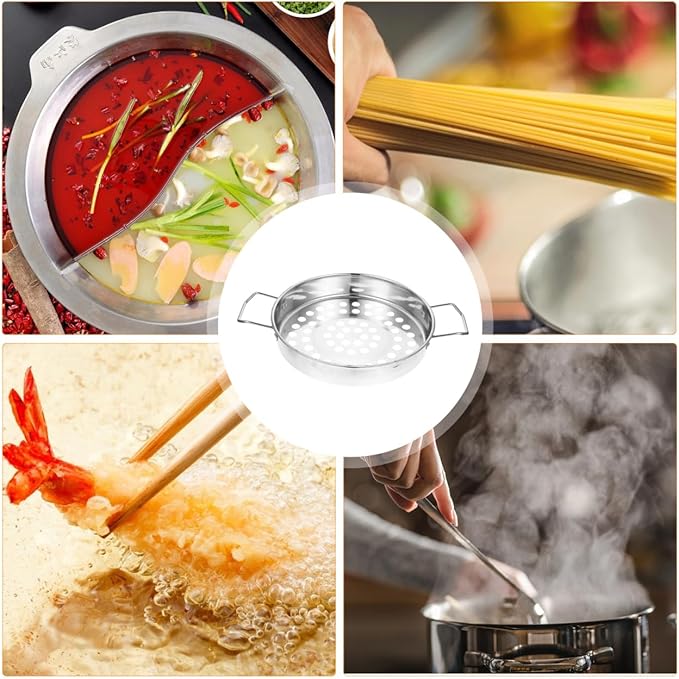 Housoutil Big Hole Colander with Handle, Stainless Steel hole Colander Strainer, Kitchen Steamer for Spaghetti, Noodles, Vegetables and Fruits