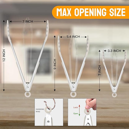 HOTEC Premium Stainless Steel Locking Kitchen Tongs with Silicon Tips, Set of 2-9" and 12",Khaki - Image 8