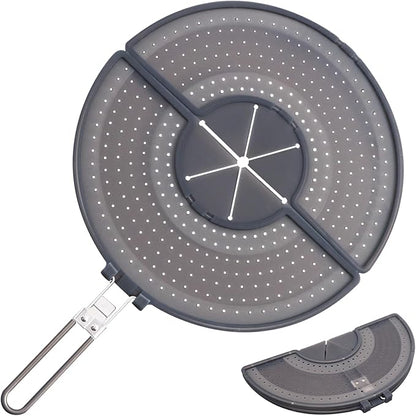 Foldable Splatter Screen with Handle For 10,11,12 and 13 Inch Frying Pan - Dual Folding Oil Guard,BPA-Free Silicone,Heat-Resistant Grip,Space Saving Fry Pan Cover for Mess-Free Cooking,Dishwasher Safe by BIGOWL