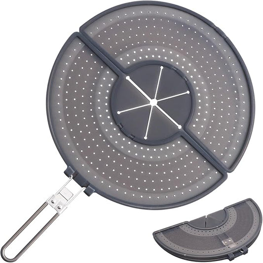 Foldable Splatter Screen with Handle For 10,11,12 and 13 Inch Frying Pan - Dual Folding Oil Guard,BPA-Free Silicone,Heat-Resistant Grip,Space Saving Fry Pan Cover for Mess-Free Cooking,Dishwasher Safe by BIGOWL
