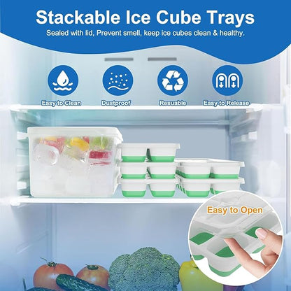 Ice Cube Tray, Ice Cube Trays for Freezer 5 Pack with Lids, Ice Tray Easy-Release, Ice Trays for Freezer Stackable, Silicone Ice Cube Tray for Drinks, Coffee - BPA-Free and Odor-Free - Image 2