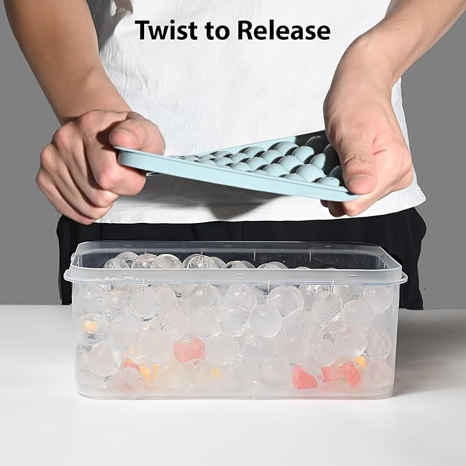 Ice Cube Trays with Lid and Bin, 1.0 IN Small Round Ice Cube Mold - 3 Pack(35 per Tray) Easy Release Stackable Ice Ball Maker Iced Bucket Kits, Circle Ice Tray for Cocktail, Whiskey & Drinks,BPA-Free - Image 6