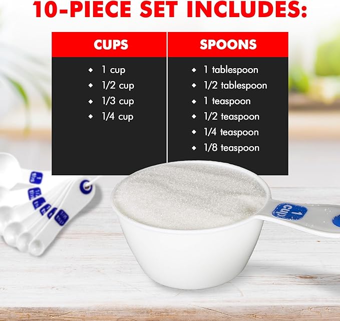 Chef Craft Easy to Read Plastic Measuring Cup Set, 10 Piece, white - Image 4
