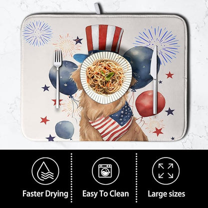 4th of July Patriotic Dog Dish Drying Mat 18 x 24 Inch US Independence Day Blue White Red Kitchen Drying Mat Firework Holiday Dish Drainer Mats Super Absorbent Dish Rack Pad for Kitchen Counter - Image 4