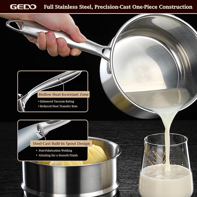 GEDO Food-Grade 316L Stainless Steel Sauce Pan with Glass Lid, 3-Ply Integrated Body Uncoated Cooking Pot, Universal for Induction Gas Ceramic Stovetops, Multi-Purpose Kitchen Cookware (2, Quarts) - Image 7