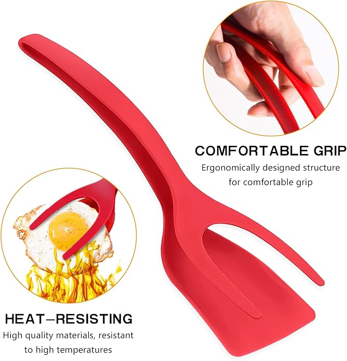Egg Flipper Spatula Tongs 2 PCS Spatula for Non Stick Frying Pan 2 in 1 Grip & Flip Kitchen Tongs, High Heat Resistant BPA Free Cooking Utensils, Ideal Cookware for Pancakes, Fish, Eggs, Toast