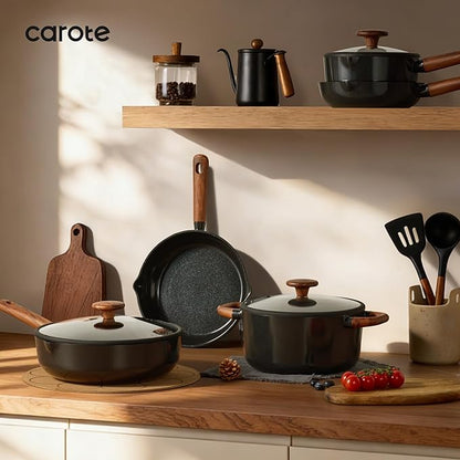 CAROTE 21pcs Cookware Set Nonstick Pots and Pans Set, Ceramic Cookware Set Induction Cookware, Non toxic Healthy Non Stick Kitchen Cooking Set, PFAS PTFE Free, Black - Image 8