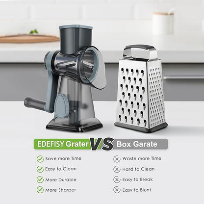 Cheese Grater Hand Crank Rotary Vegetables Shredder with Handle, 3-in-1 Graters with Interchangeable Blades and Non-slip Base Multifunctional Slicer for Kitchen - Image 5
