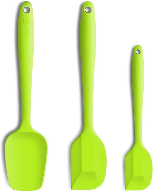 Silicone Spatula 3‑Piece Set Heat Resistant 600°F Non‑Stick Rubber Spatulas with Stainless Steel Core ALLWIN HOUSEWARE Large Spatula, Spoonula & Mini Spatula for Cooking & Baking, Green