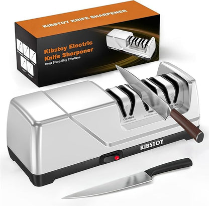 Knife Sharpener Electric, 3-Stage Professional Kitchen Sharpener with 100% Diamond Abrasive, 15° Precision Angle, Magnetic Dust Box, Fast Sharpening & Repair for Chef Knife, Paring Knife by Unknown
