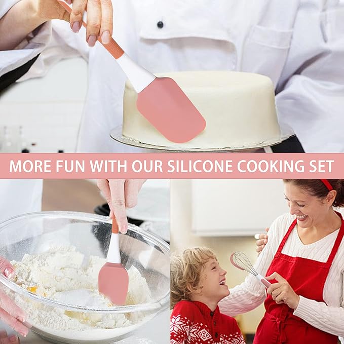 Silicone Spatula Set, 5 Pcs Heat Resistant, Soft & Strong, Nonstick Cookware, Dishwasher Safe (Pink) - Image 2