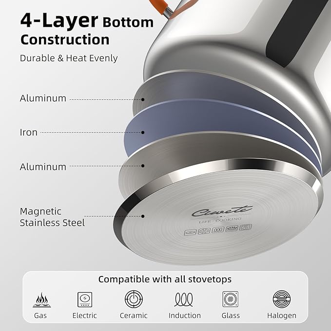 Ciwete Stainless Steel Stock Pot, 11 Quart Soup Pot with Lid, Heavy-Duty Thick Bottom Induction Cooking Pot for Pasta, Stew & Simmering, Fast Heating, Compatible with All Cooktops, Dishwasher Safe - Image 3