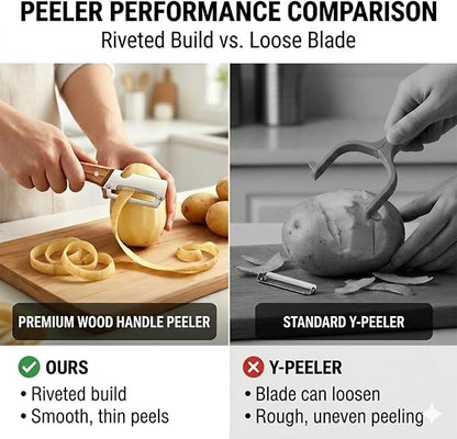 2026 NEW 2PCS Multi-Functional Vegetable Peelers for Kitchen, Wooden Handle Potato Peeler Hand Tool with Stainless Steel Blade, 2-in-1 Bottle Opener Fruit Peeler for Potato, Apple, Carrot, Mango