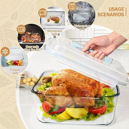 Extra Large Glass Storage Containers with Lids 200oz/6000ml - Airtight Borosilicate Large Glass Food Storage container for Rotisserie Chicken, Turkey - XL Big Glass Bowl Freezer to Oven Safe