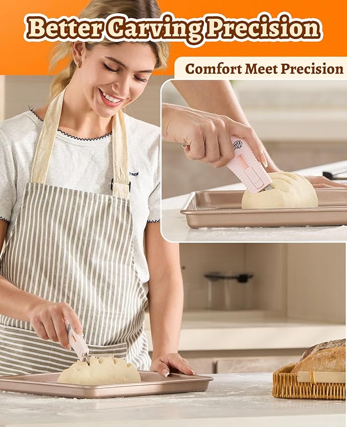 Bread Lame Extractable & Magnetic Dough Scoring Tool with Protective Cover - Easy-to-Use Bread Cutter for Artisan Sourdough, Pizza Dough, and More - Scoring Patterns Booklet & 5 Razor Blades