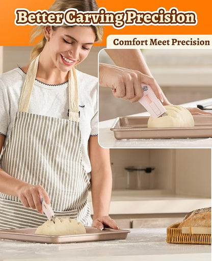 Bread Lame Extractable & Magnetic Dough Scoring Tool with Protective Cover - Easy-to-Use Bread Cutter for Artisan Sourdough, Pizza Dough, and More - Scoring Patterns Booklet & 5 Razor Blades