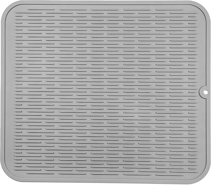 MicoYang Silicone Dish Drying Mat for Multiple Usage,Easy clean,Eco-friendly,Heat-resistant Silicone Mat for Kitchen Counter or Sink,Refrigerator or Drawer Liner Grey 2XL 24 inches x 18 inches by MicoYang