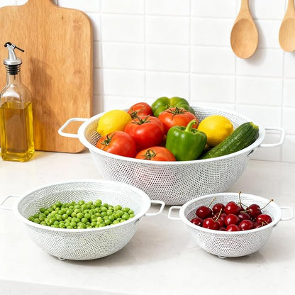 Colander Set with White Coating, Stainless Steel Micro-Perforated Colanders Strainers for Draining Rinsing Washing, Ideal for Vegetables Fruits, Heavy Duty & Dishwasher Safe - Image 8