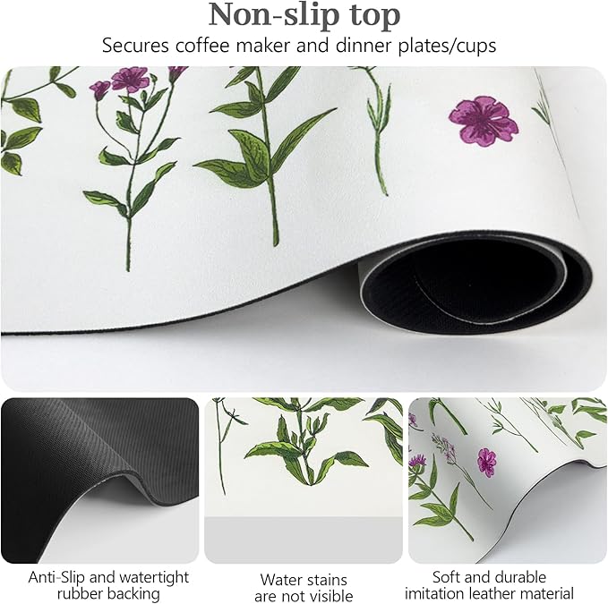 Bloss Dish Drying Mat, Spring Flower Printed Coffee Bar Mat, Kitchen Counter Mat, Hide Stain Rubber Backed Dish Drying Pad/Spring Decor for Desk(16.1"x24.1", 2-Row Flower) - Image 6