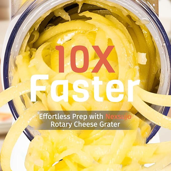Rotary Cheese Grater Hand Crank, 3 Blades Slicer Shredder, Cheese Grater for Kitchen, Multi-Functional Kitchen Tool for Vegetables, Nuts, Chocolate, with Strong Suction Base, White - Image 2