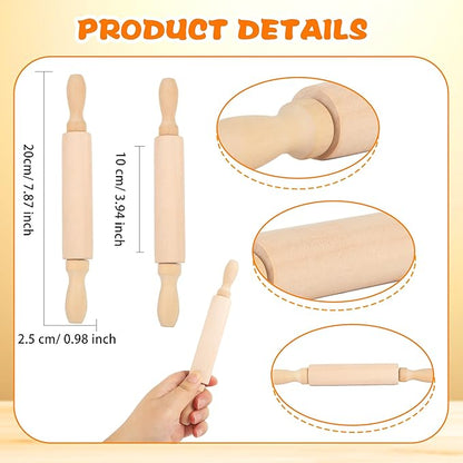16 Pcs 8 Inch Mini Wooden Rolling Pins Small Wood Rolling Pin Wooden Roller for Girls and Boys Kitchen Baking Pastry Cake Cookie Chef Role-playing Game - Image 2